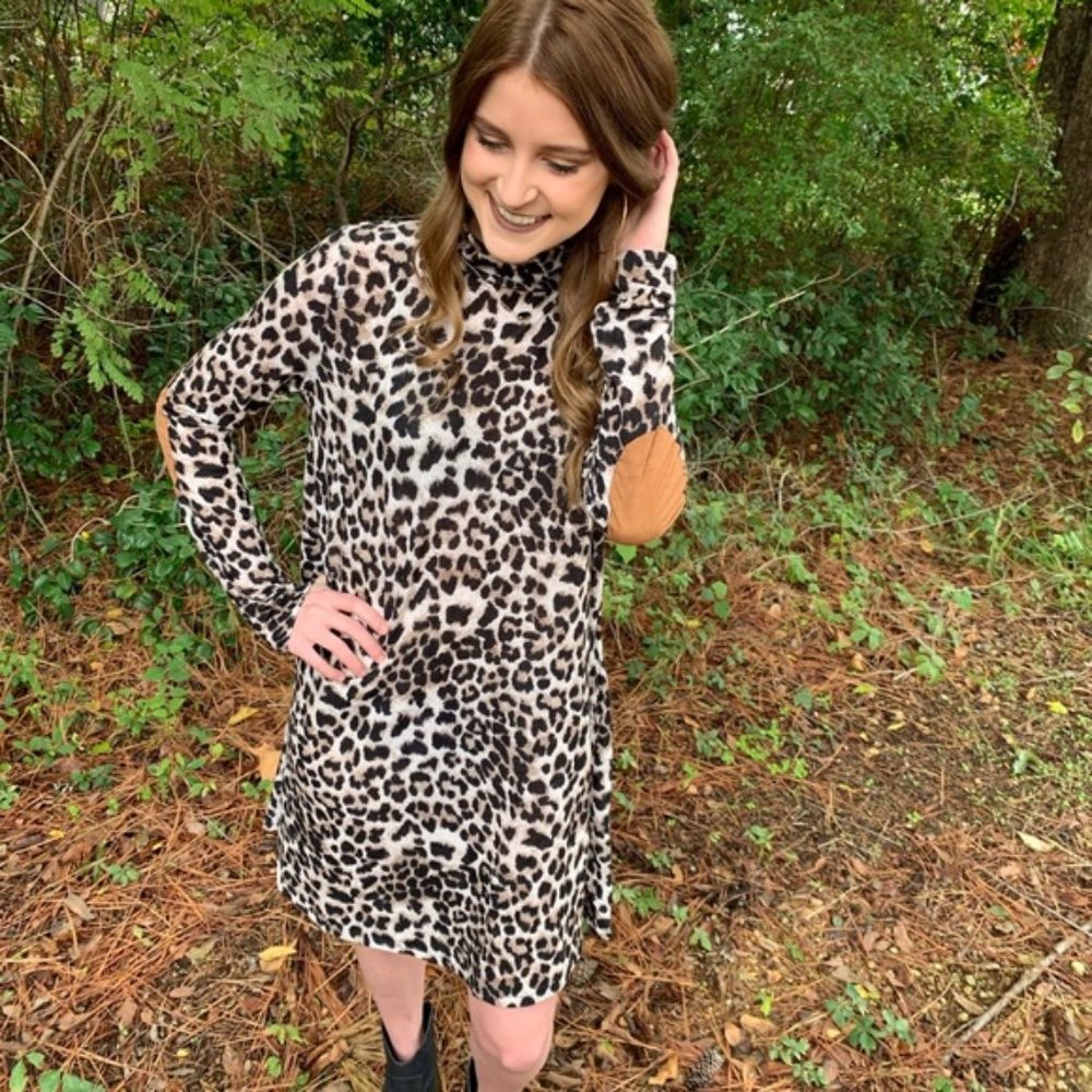 Leopard Dress with Suede Elbow Patch